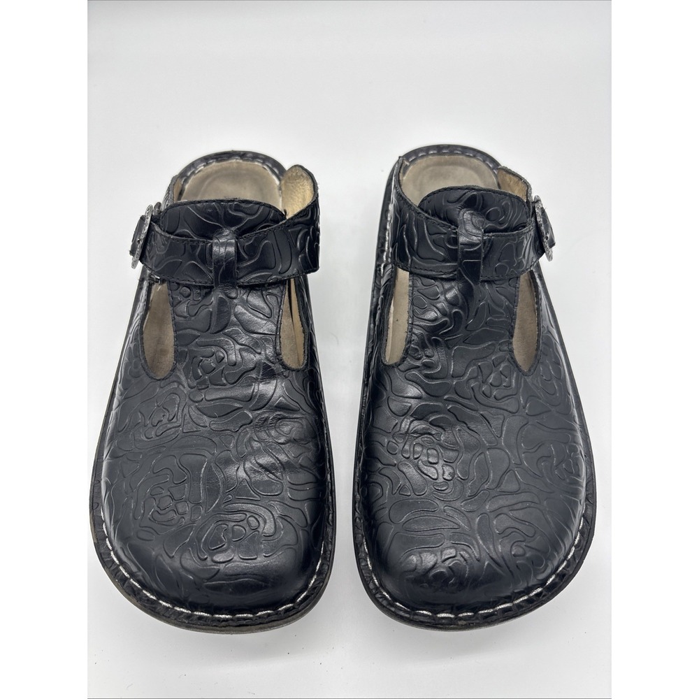 Algeria  Black Embossed RoseWomen's Slip On Clogs Shoes Sz 41 Eu . 10.5 US
